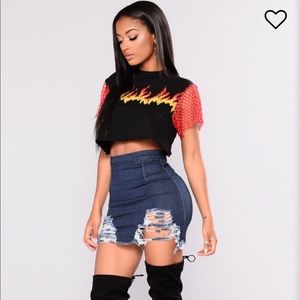 High waist dark jean skirt denim